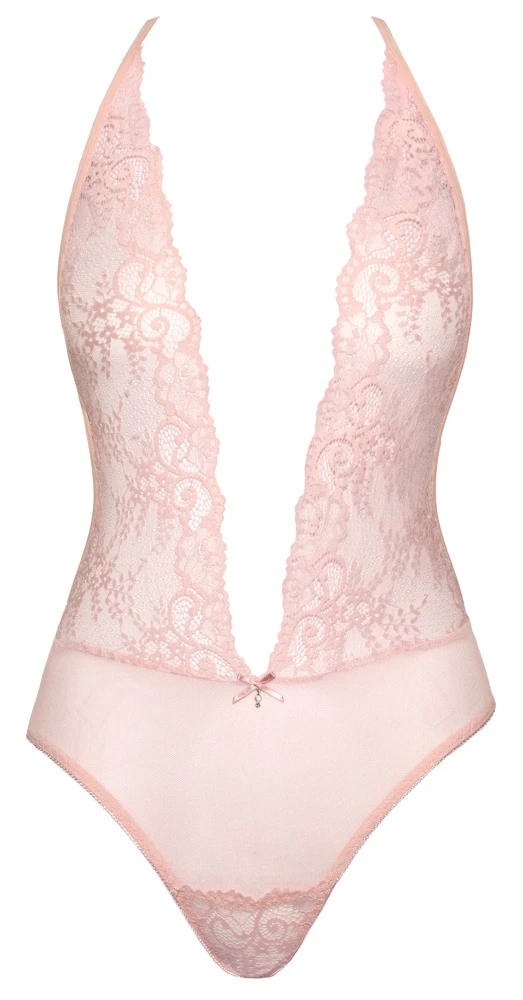 Extra tief dekolletierter Body von kissable aus feinem Powernet im Mix mit zarter Spitze.