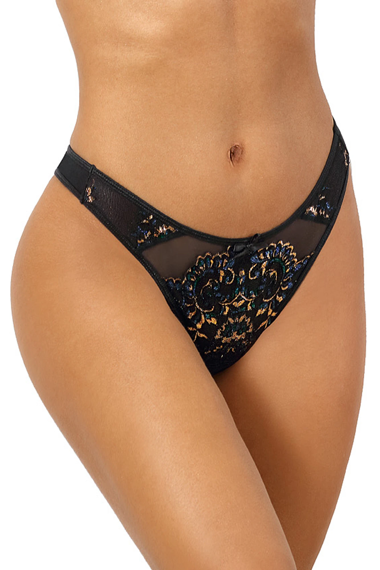 Axami String mit schimmerndern Spitze und schwarzem Tüll