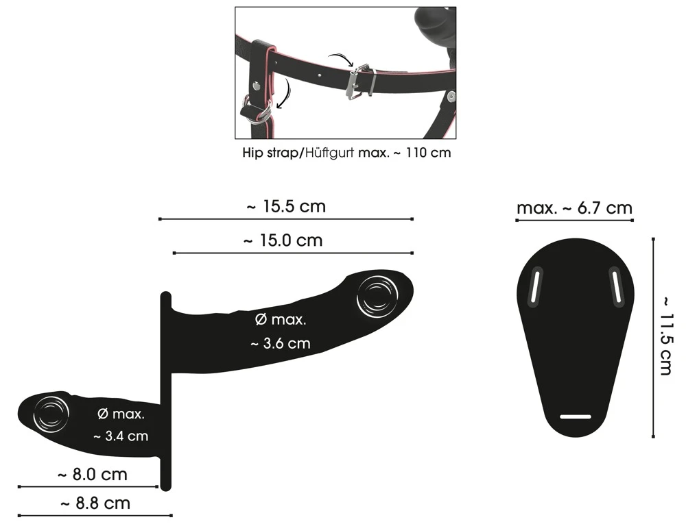 RC Vibrating Double Strap-On, Strap-on mit Doppelvibration Fernbedienung 10 Modi Lederlook Umschnallstring kraftvoll & leise für intensives Feeling