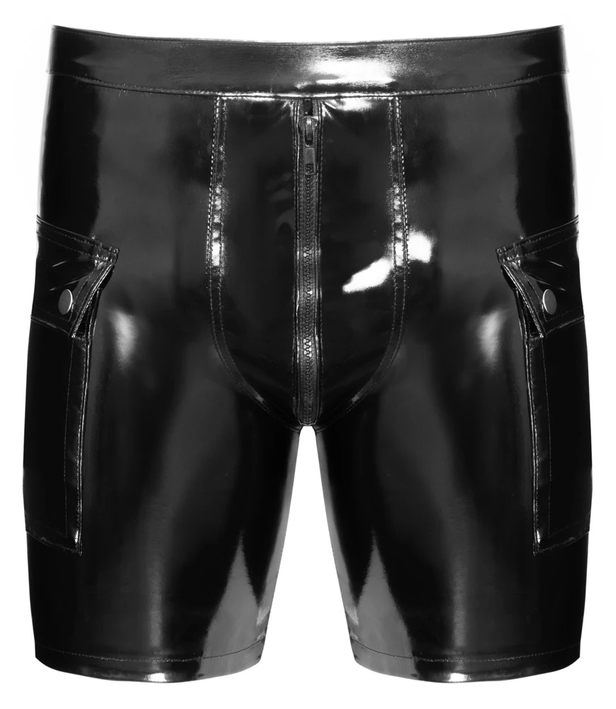 Provokante Wetlook-Shorts in glänzendem Lack mit sexy Cut, leichtem Stretch und markantem Reißverschluss für dominante Auftritte
