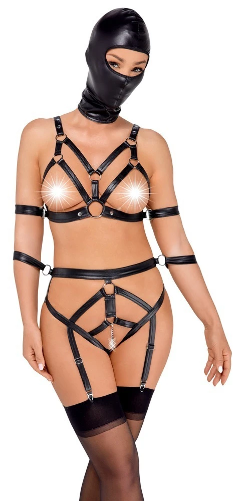 Extravagantes Riemen-Set von Bad Kitty mit 4 Armfesseln und inklusive Kopfmaske.