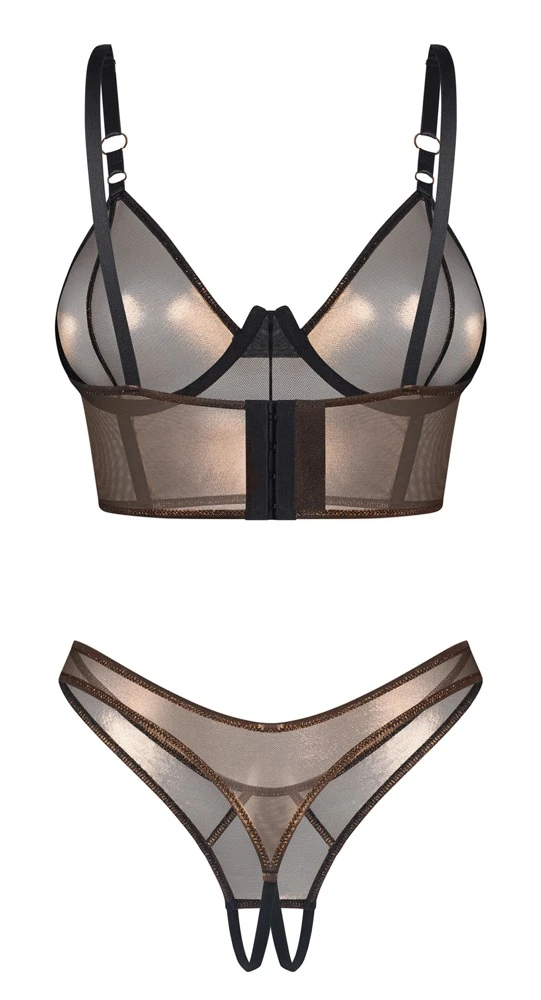 Obsessive Soranna Set Bronze – Semitransparenter Bügel-BH länger geschnitten & Riostring Ouvert, verstellbare Träger, edler Schimmer