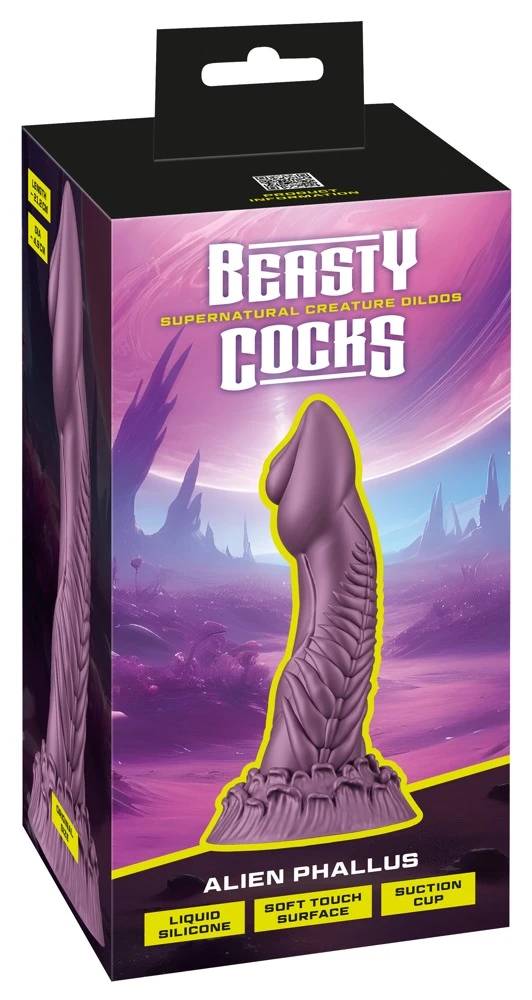Beasty Cocks Alien Phallus, Alien Phallus Dildo von Beasty Cocks: Fantasievoller Penislook, Metallic-Optik, starker Saugfuß, strukturierte Lust