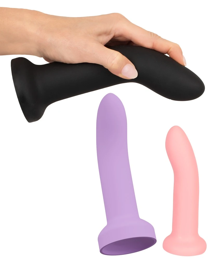Your Strap-On 3er Set Harness, Vielseitiges 4-teiliges Strap-on Set mit 3 Dildos in S, M, L für Solo- und Paare-Spaß aus Liquid Silicone