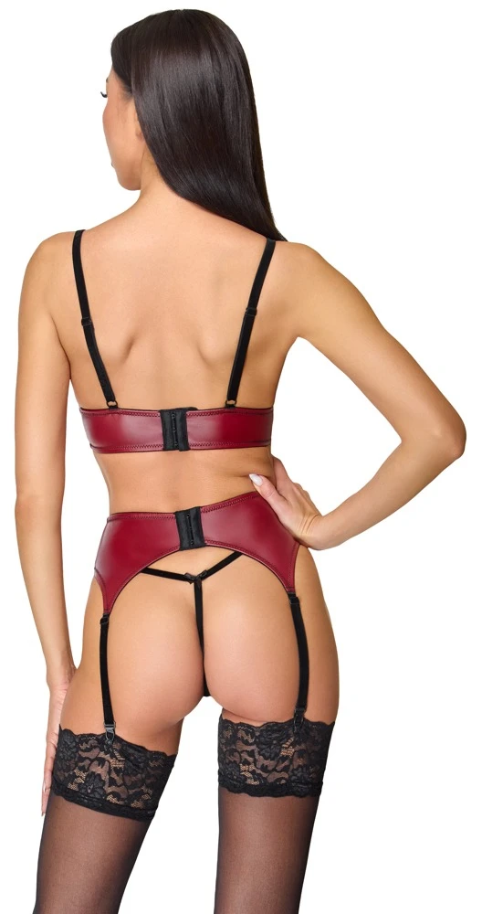 Cottelli LINGERIE 3-teiliges Dessus Ouvert-Straps-Set in Rot-Schwarz mit Spitze, Samt und abnehmbaren Perlenketten