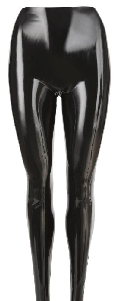 Hautenge Strumpfhose aus glänzendem Latex in schwarz.