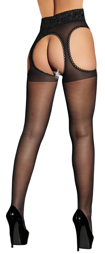 Cottelli Romantisch verführerisch: Die seidig zarte Strapsstrumpfhose mit Spitzenbesatz und raffinierten Cut-outs