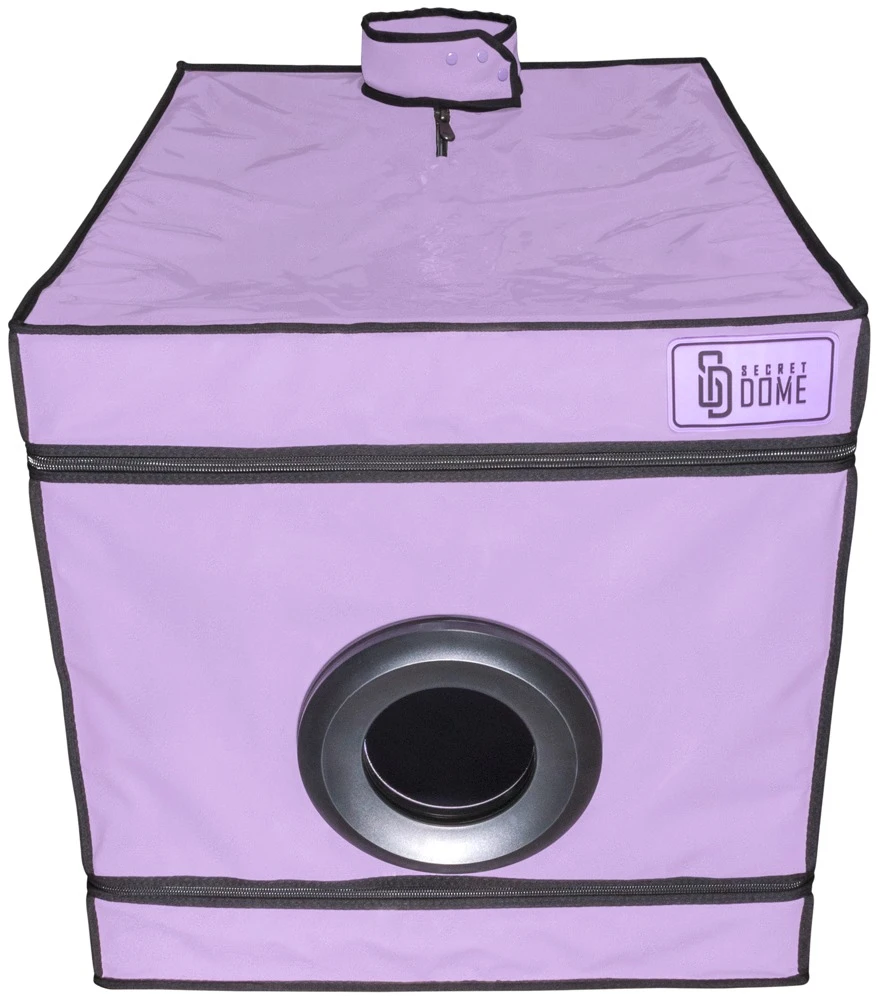 La Niche - Purple, Geschlossene BDSM-Kabine mit Fesseln, Öffnungen & Halsmanschette – La Niche für dunkle Spiele & geheime Fantasien