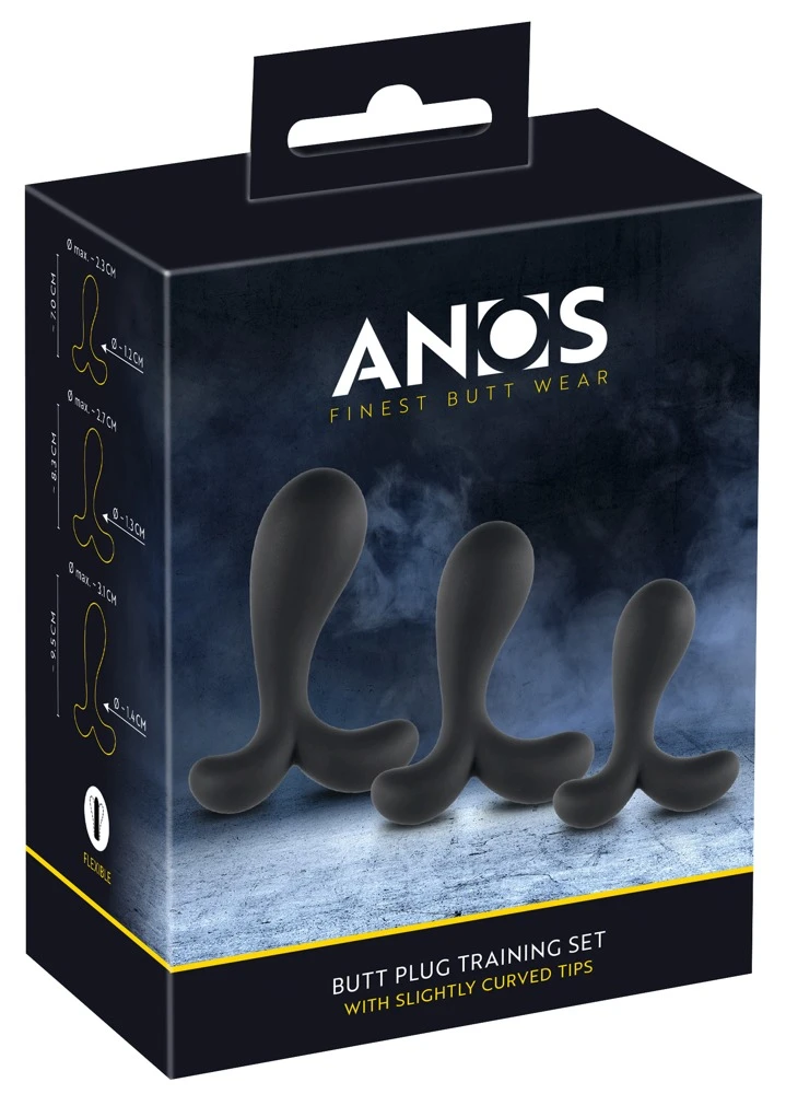 ANOS Butt Plug Training Set 3er-Analplug-Set Silikon Butt Plug Training Set mit leicht gebogenen Spitzen für Prostata Stimulation und Dehntraining in verschiedenen Größen und Gewichten