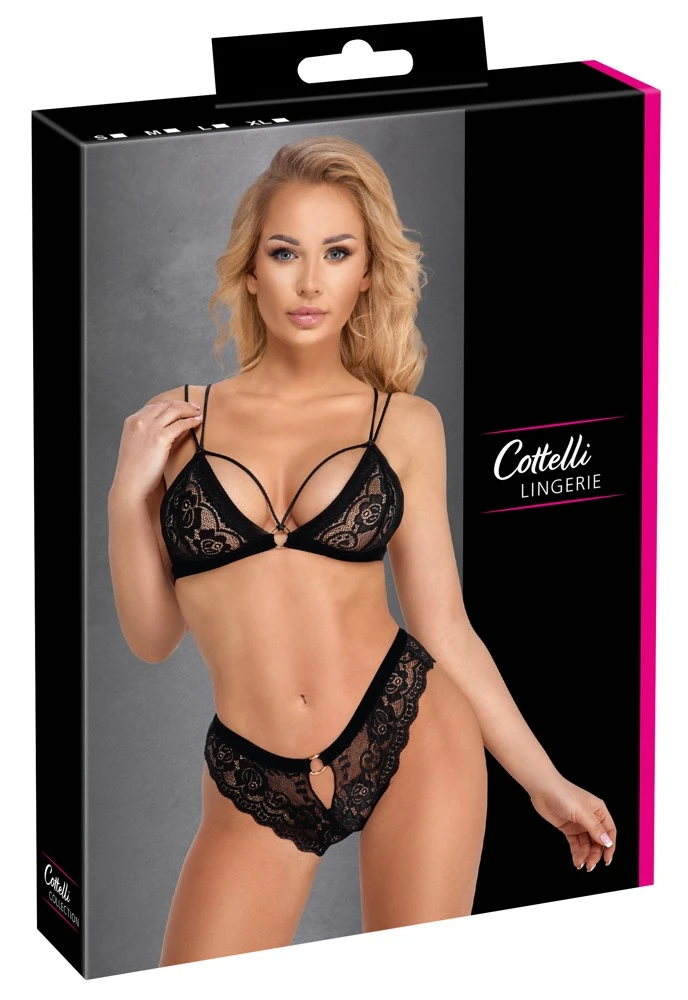 Cottelli LINGERIE Soft BH und Slip Set schwarze verführerische Spitze
