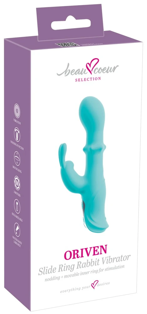 beau coeur Oriven Rabbit Vibra, ORIVEN Rabbitvibrator mit nickendem Vibro-Kopf & Slide Ring für intensive Dual-Stimulation von G-Zone & Klitoris