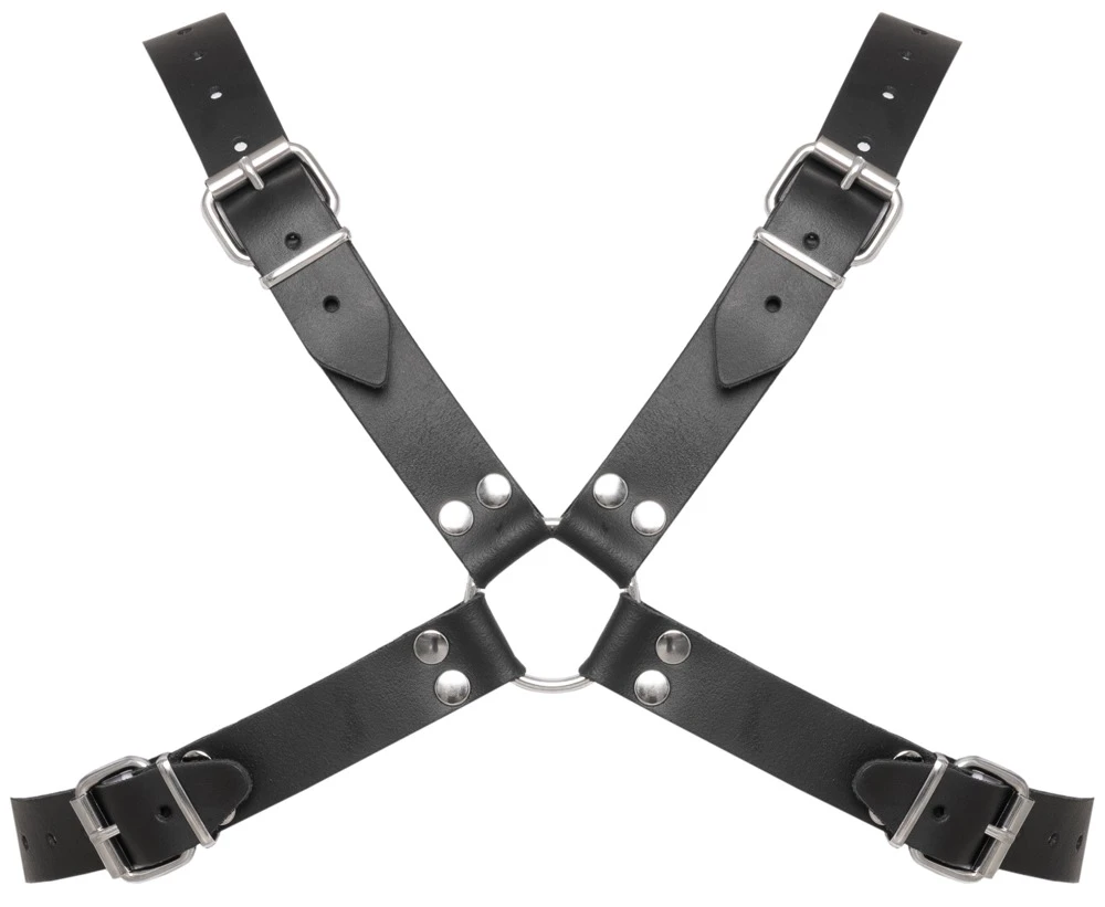 Le Herren Harness, ZADO X-Brustharness Leder schwarz mit Nieten Schnallen verstellbar robust markant starkes Design mit perfektem Sitz