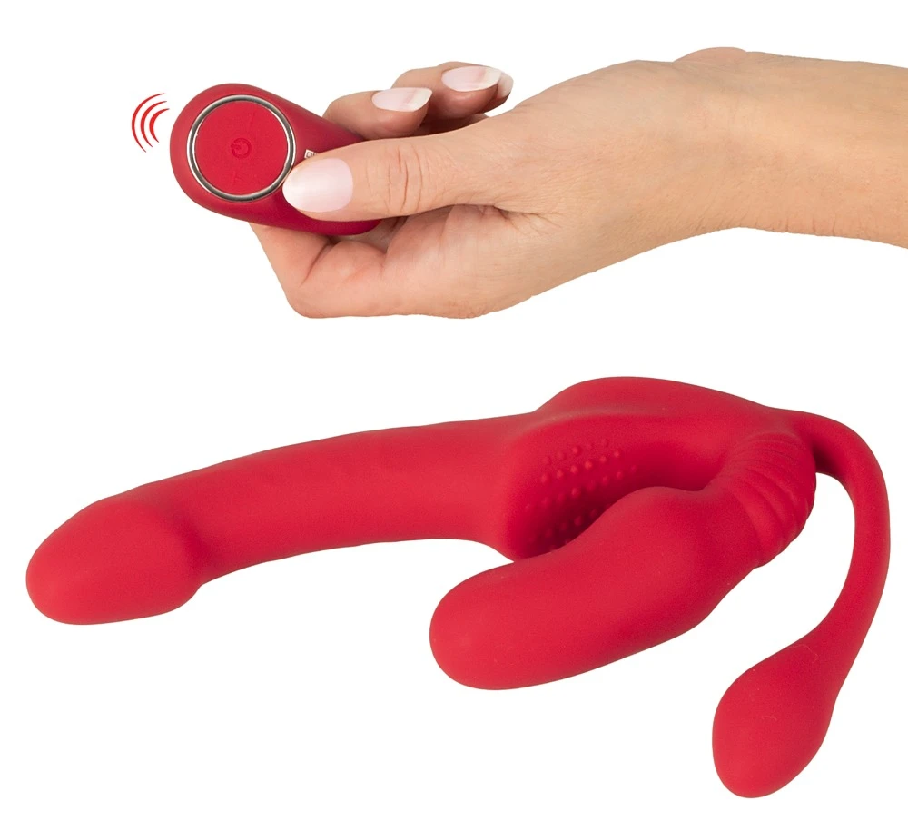 Strapless Strap-On Triple Teaser RC von You2Toys mit kraftvollen Vibrationen, dreifacher Stimulationspower für intensive Rollenspiele, flexibles Silikon-Design mit gleichzeitig vaginaler und analer Nutzung sowie vielseitigem Einsatz