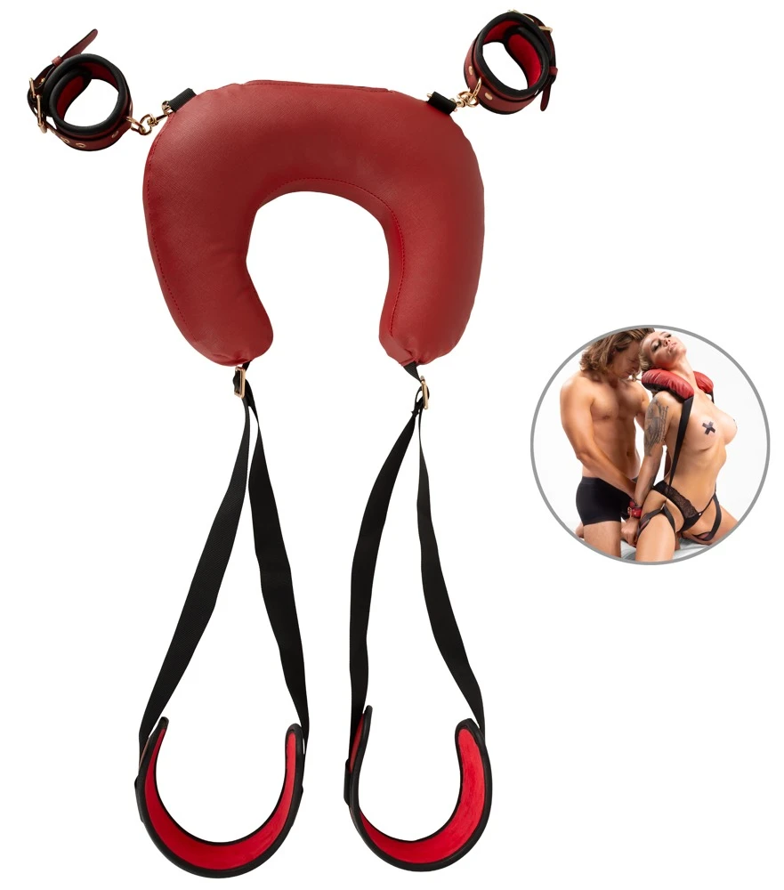 Bad Kitty Thigh Restraint Neck, Sexy Kombifessel Deluxe mit Nackenrolle & Handfesseln, weich gepolstert, verstellbar für intensive Fesselspiele mit Komfort