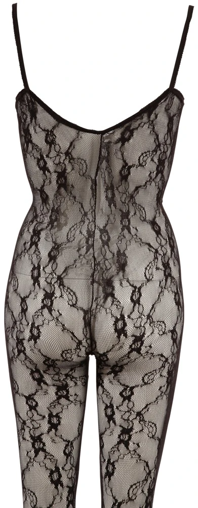 Catsuit aus weicher Effekt-Spitze mit tiefem Stretchband-Dekolleté in Schnüroptik.