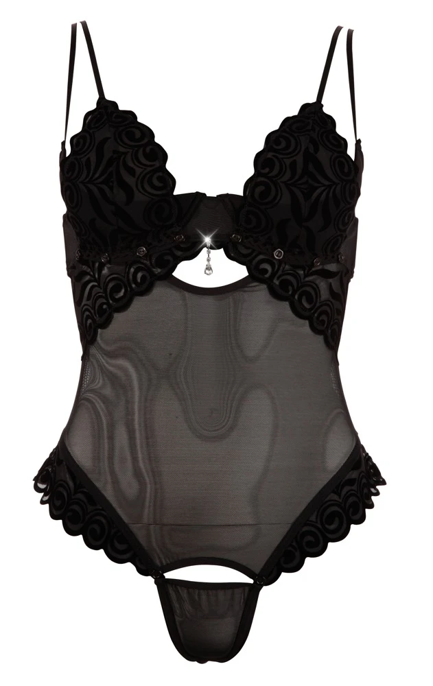 Cottelli LINGERIE Powernet Body Cups und Schritt zum öfffnen Strass-Accessoire
