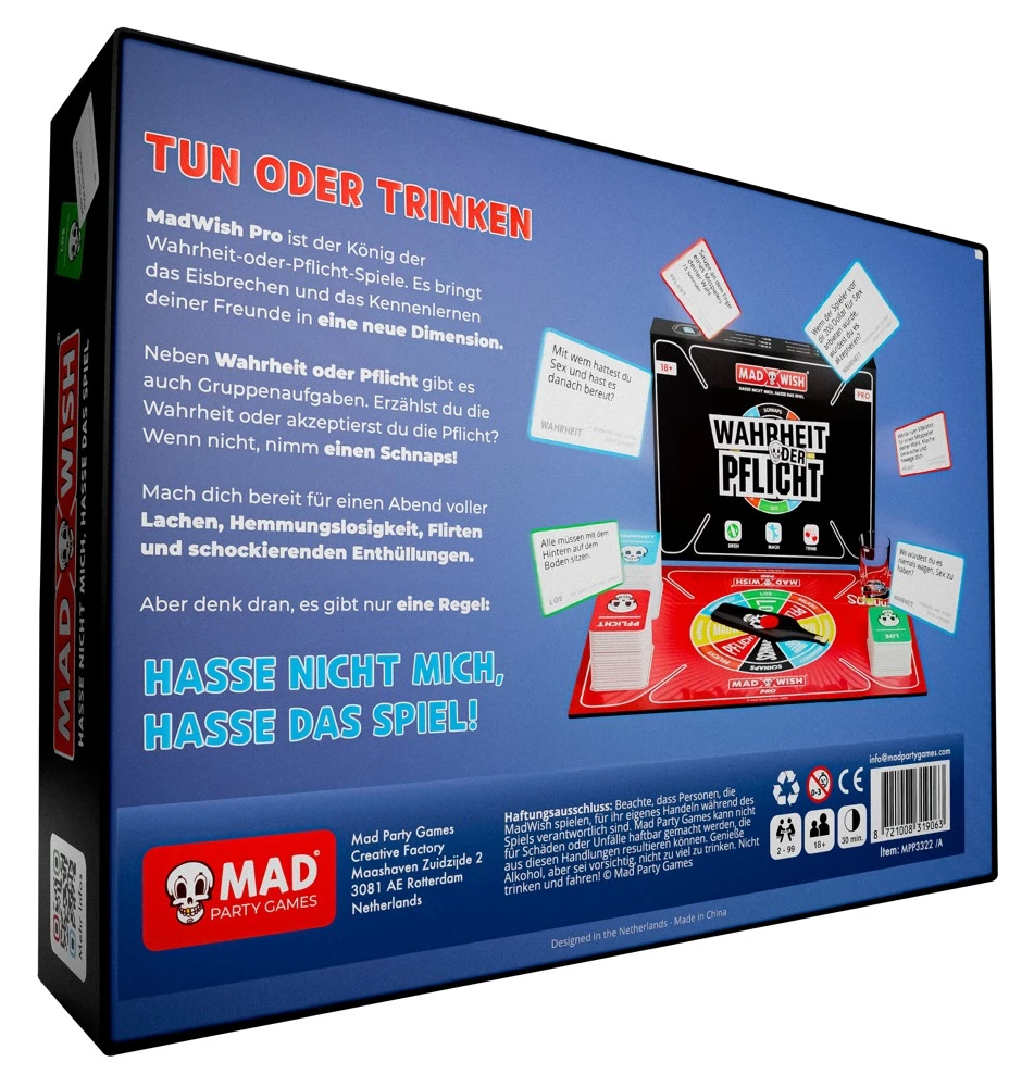 MadWish Pro Party Game, MadWish Pro Party Game – das freche 3in1-Brettspiel mit Flaschendrehen, Wahrheit oder Pflicht und Trink-Challenges für wilde Abende