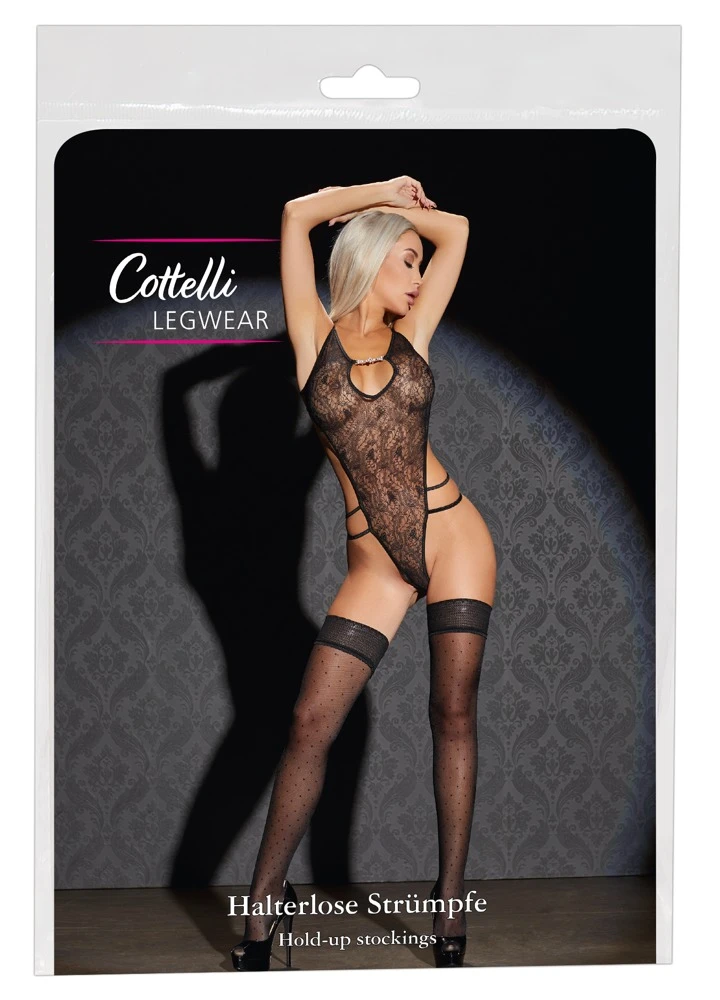 Cottelli Verspielte Eleganz: Halterlose Strümpfe mit breitem Abschluss und Pünktchen-Optik