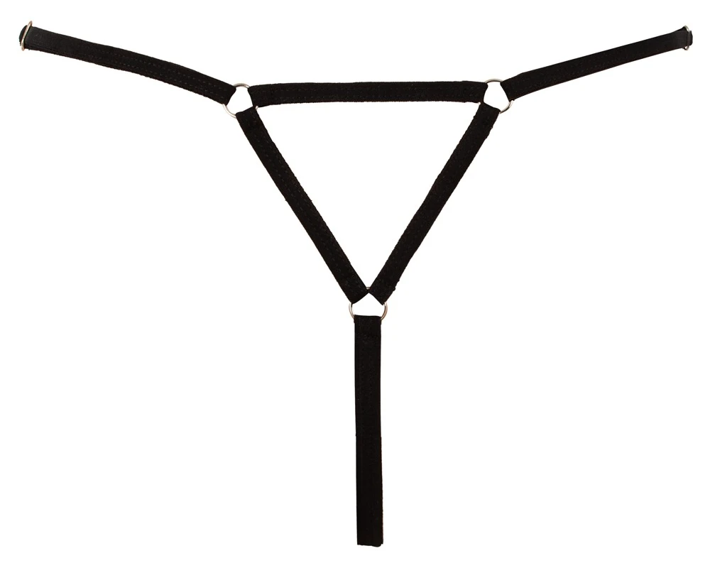 Cottelli LINGERIE Schmuckstring Ouvert – Aufreizend offen mit goldfarbenem Triple-Ring-Schmuck & verstellbarem Stretchbund