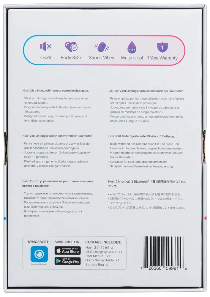Hush 2, 1.75 - Butt Plug, Appgesteuerte Power-Vibration für analen Hochgenuss  Lovense Hush 2 bringt Musik, Rhythmus und Kontrolle direkt ins Spiel