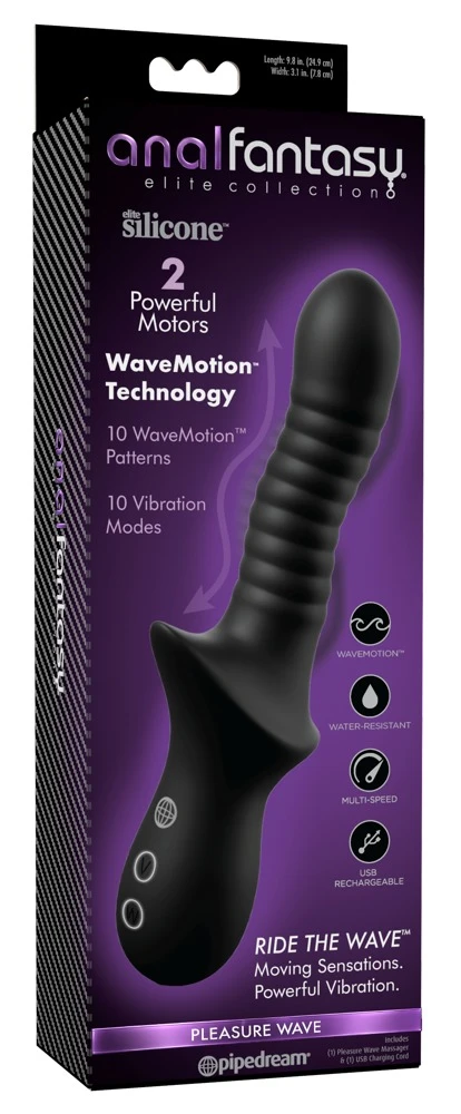AFE Pleasure Wave Black, Analvibrator Pleasure Wave von Anal Fantasy Elite Collection mit WaveMotion, 10 Wellen- und 10 Vibrationsmodi, getrennt steuerbar