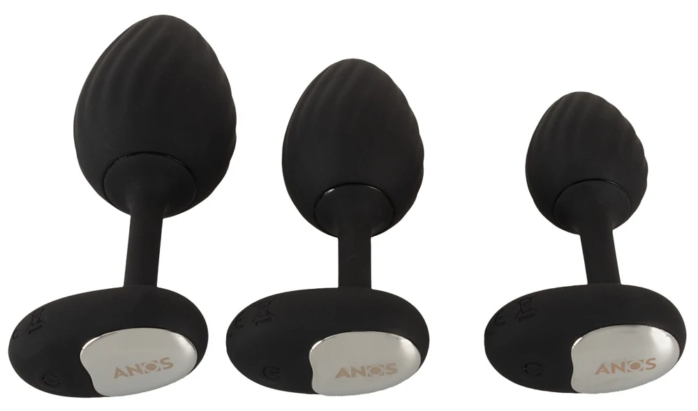 ANOS Vibrating Butt Plug Train, ANOS RC Butt Plug Set – 3 vibrierende Analplugs in verschiedenen Größen mit 10 Modi, Fernbedienung, stimulierenden Rillen und wasserdicht für intensiven Partner-Spaß