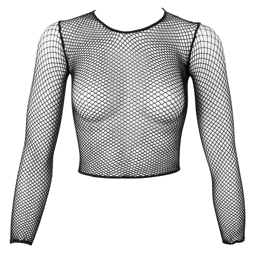 Netz-Shirt ¾-Arm transparent weich elastisch – Sexy Styling-Basic in Schwarz für Party, Festival, Strand & Alltag – Fantasy by Cottelli