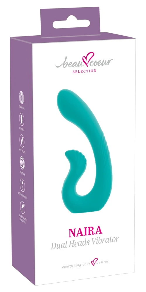 beau coeur Naira Dual Vibrator, Flexibler Doppelvibrator NAIRA Dual Heads mit 2 Power-Motoren getrennt steuerbar für vaginale und anale Stimulation