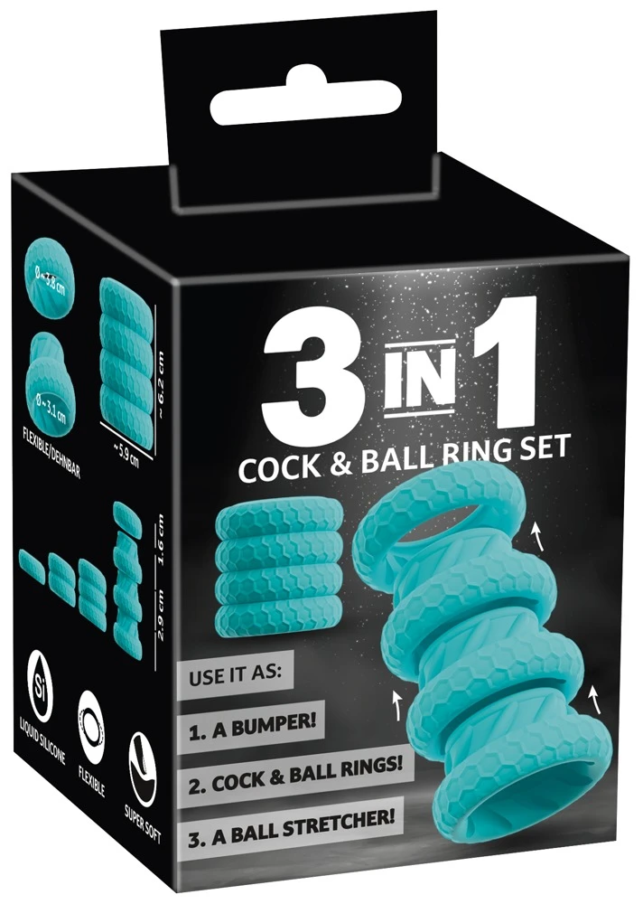 3in1 Cock and Ball Ring Set, You2Toys 3-in-1 Cock & Ball Ring Set 4-teilig aus Silikon flexibel als Penisring, Hodenring & Ballstretcher