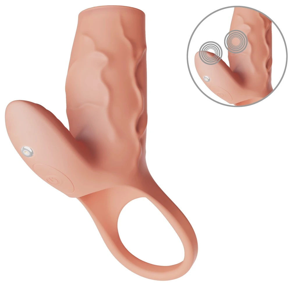 Realistixxx Real Sleeve Clit S, Vibro Penismanschette mit Hodenring und Klitoris Stimulator, 2 leise Motoren, 10 Vibrationsmodi, verdickend für intensivere gemeinsame Höhepunkte