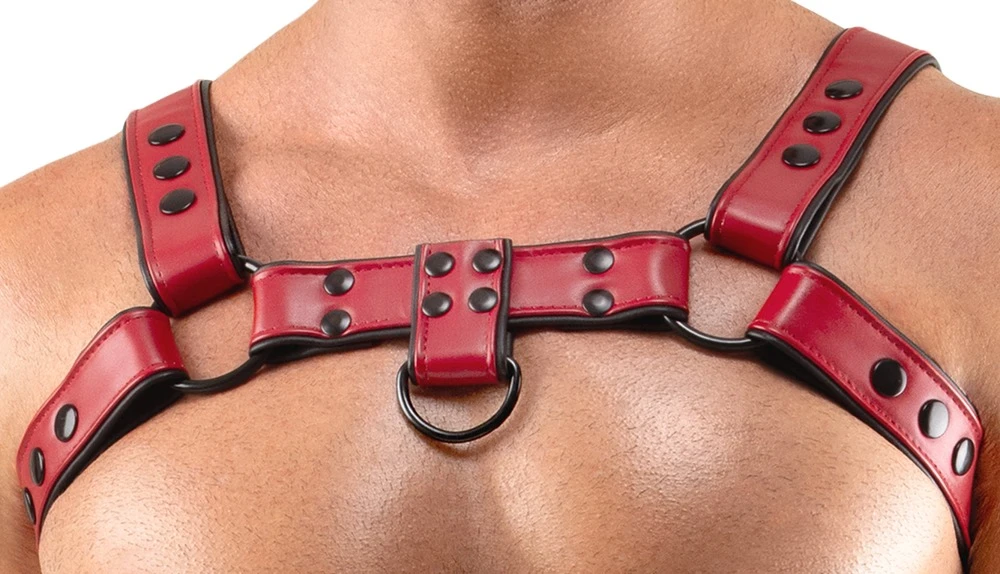 Herren Brustharness, Brustharness Lederimitat verstellbar mit Schnallen stabiler Fesselring vorne hinten markanter Look perfekte Passform