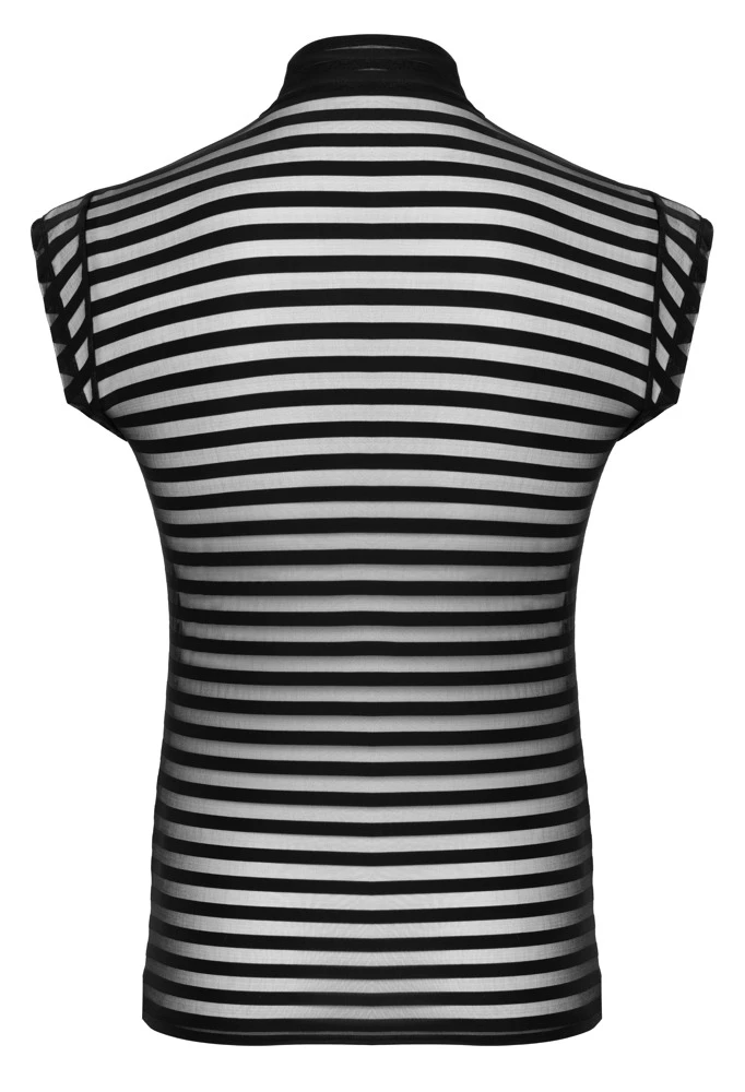 Herren Shirt Svenjoyment Shirt schwarz transparent mit Stehkragen – maskuliner Querstreifen-Look, figurbetont und elastisch