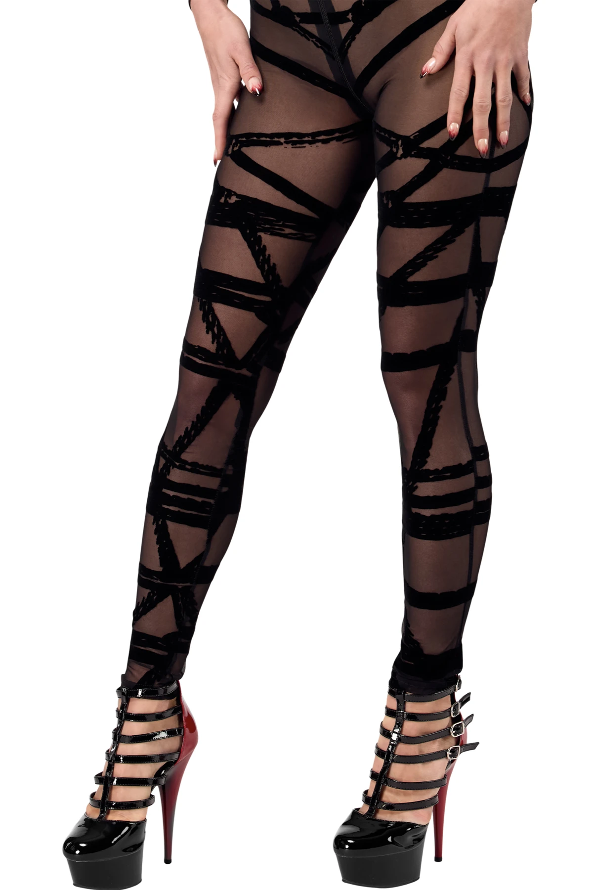 Bondesque Kinky Catsuit Noir Handmade F357 aus weichem, elastischem Tüll mit Shibari-Flock, langen Ärmeln und praktischem Drei-Wege-Reißverschluss für einen kraftvollen, stilvollen Look