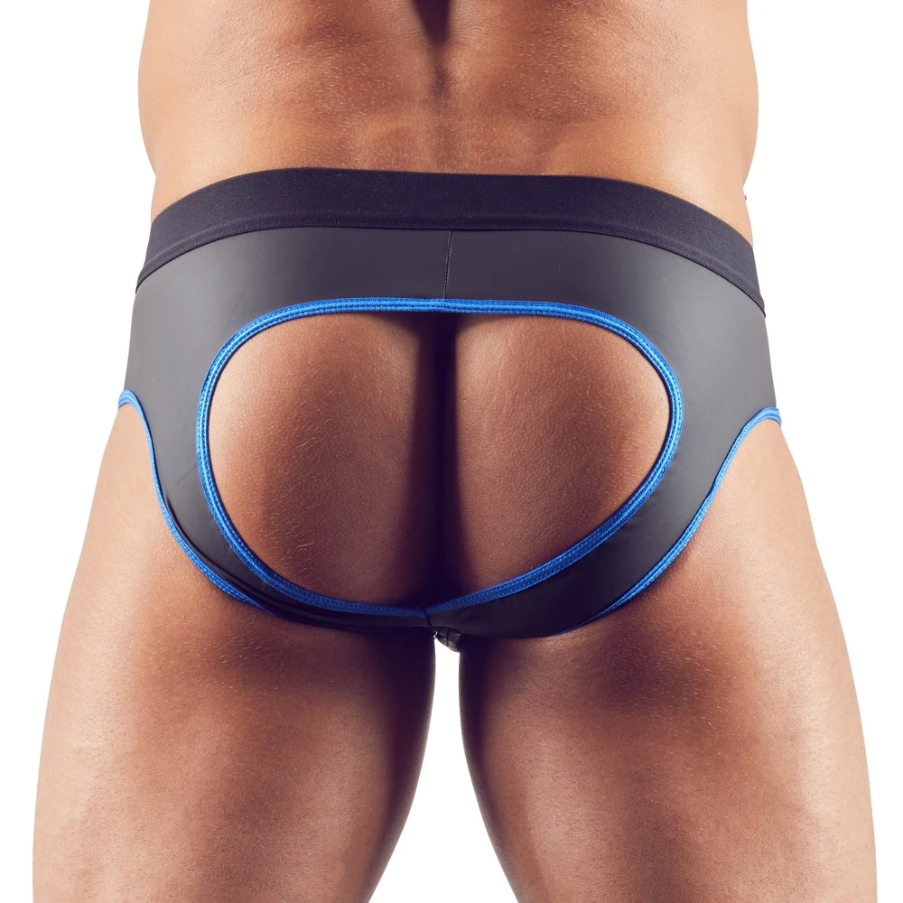 Matt glänzender und pofreier Jock in Neopren-Gummi-Optik.  Mit Front-Zip, der zum Zugreifen einlädt.
