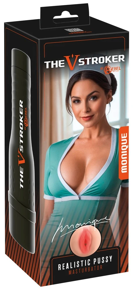 V-Stroker Lucia, Rebel The V-Stroker Monique Masturbator im Diskretgehäuse mit Softmaterial und intensiv strukturiertem Innenkanal