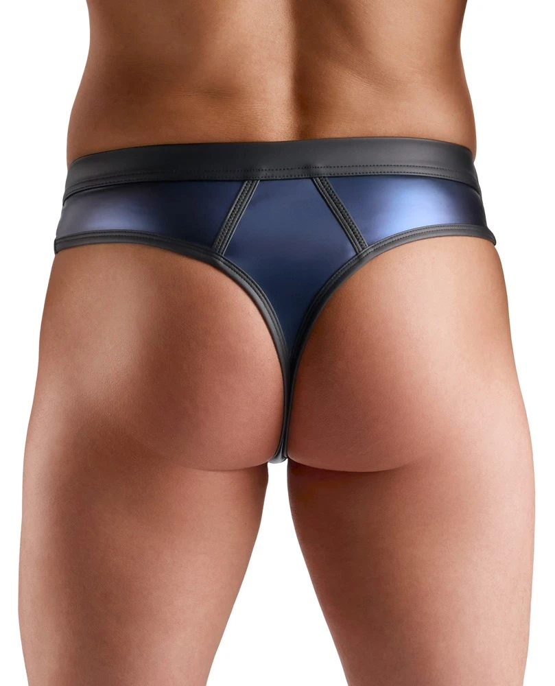 Svenjoyment Riostring dunkelblauer Wetlook mit Netz-Einsätzen und Druckknöpfen vorne elastisch & bequem sitzend