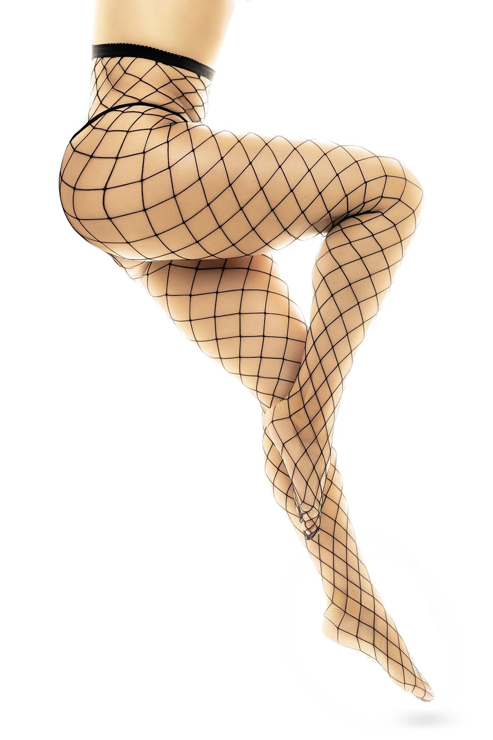 Sexy Grob Netzstrumpfhose aus elastischem Material, hoch geschnitten bis zum Bauch MAL1106BLK von Mapale