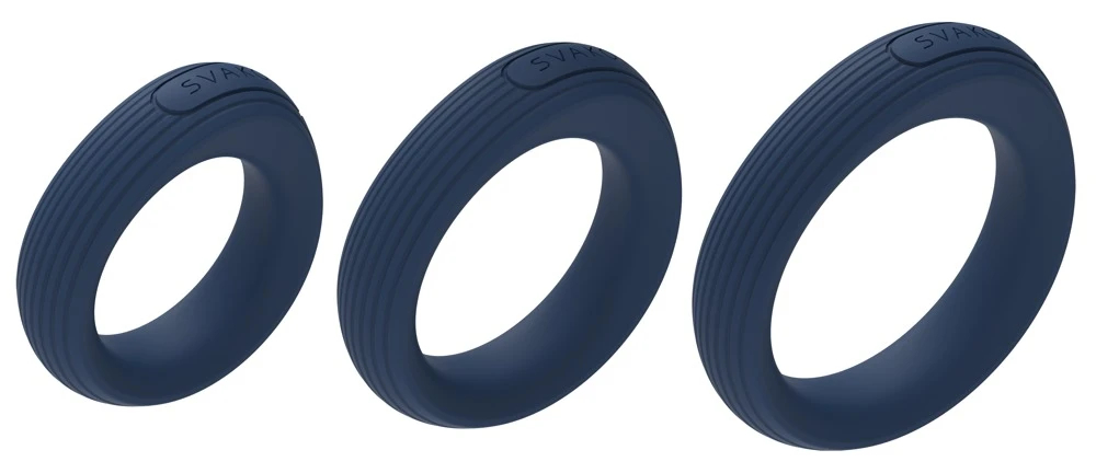 Triooo Dark Blue, Penisring-Set Triooo mit 3 dehnbaren Ringen aus ultrasoftem Silikon für intensivere Lust und längere Erektion von SVAKOM