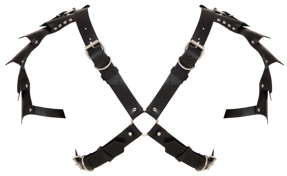 Leder Herren Harness, ZADO Leder Harness-Set mit Handfesseln & Haltegriff, Brust- und Schenkel-Harness, verstellbar, schwarz