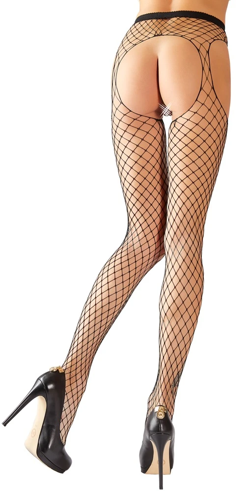 Cottelli Verlockende Versuchung: Die raffinierte Straps-Strumpfhose aus grobem Netzmaterial und ouvert gearbeitetem Schritt