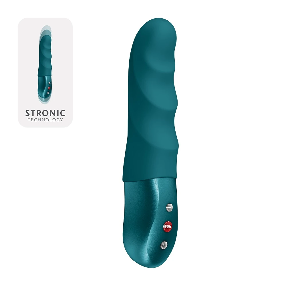 Stronic Petite Bottle Green, Fun Factory Stronic Petite Vibrator mit pulsierender Stoßfunktion, 8 Modi, Wellenstruktur, kompakt, wiederaufladbar
