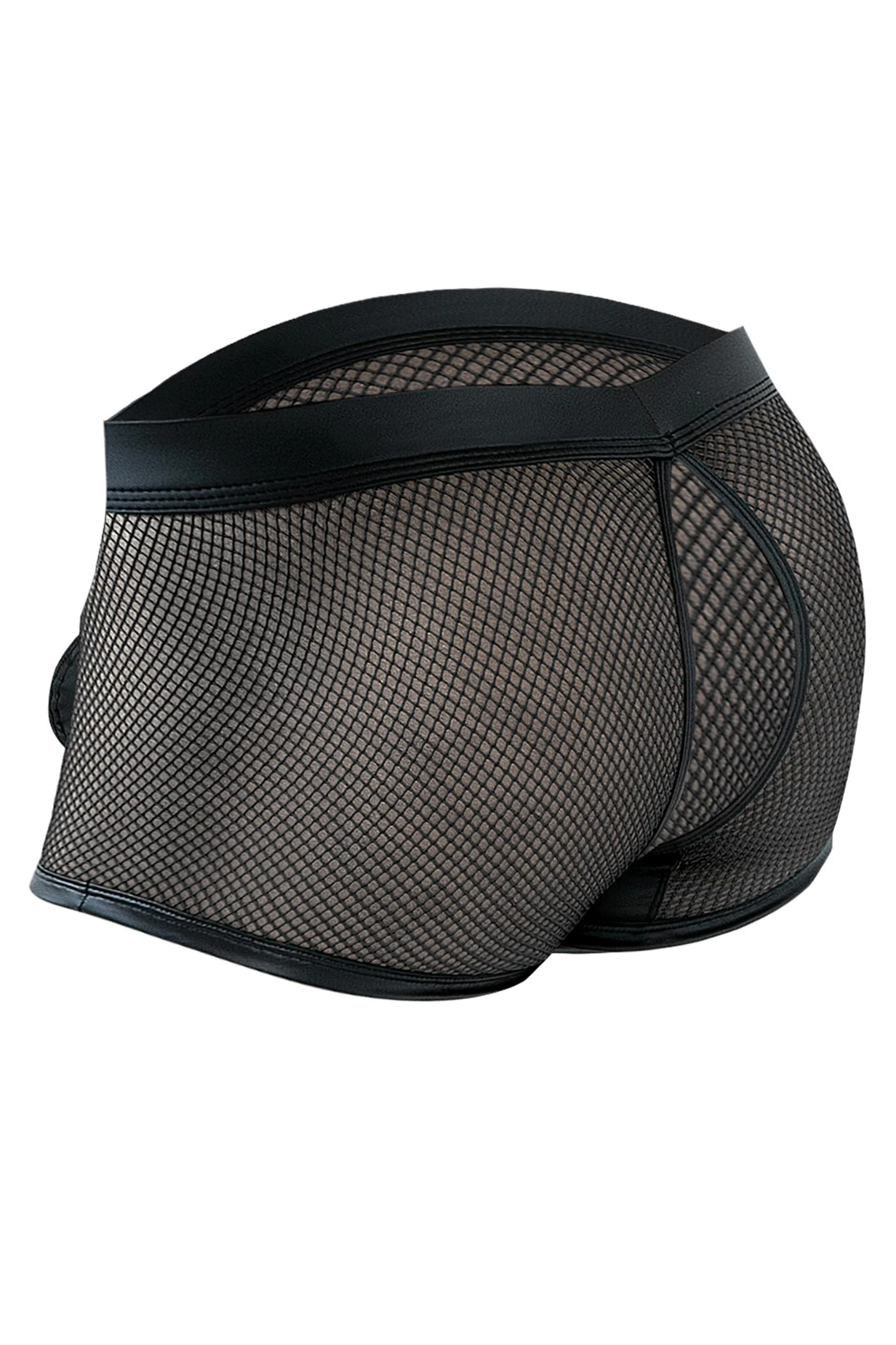 CUT4MEN Schwarzer Trunk Shorts aus Netz und glattem Material mit abnehmbarem Suspensorium und gummiertem Frontlogo