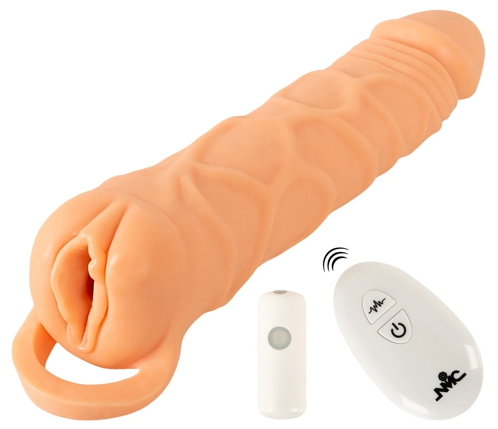 NS 2in1 Extension and Masturba, Nature Skin 2in1 Extension & Masturbator RC – Aufreizende Penishülle mit 10 Vibrationsmodi, Fernbedienung & Hodenring