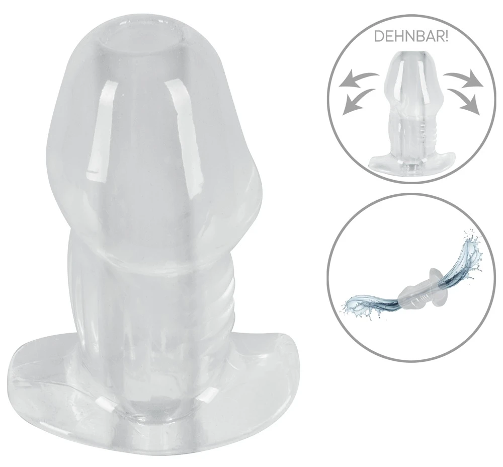ANOS Butt Plug w Tunnel Transp, Analplug mit Tunnel aus Softmaterial, offenem Stopper und abgestufter Form für gezielte Dehnung, Stimulation und vielseitige Einführspiele inklusive Einlauf-Funktion
