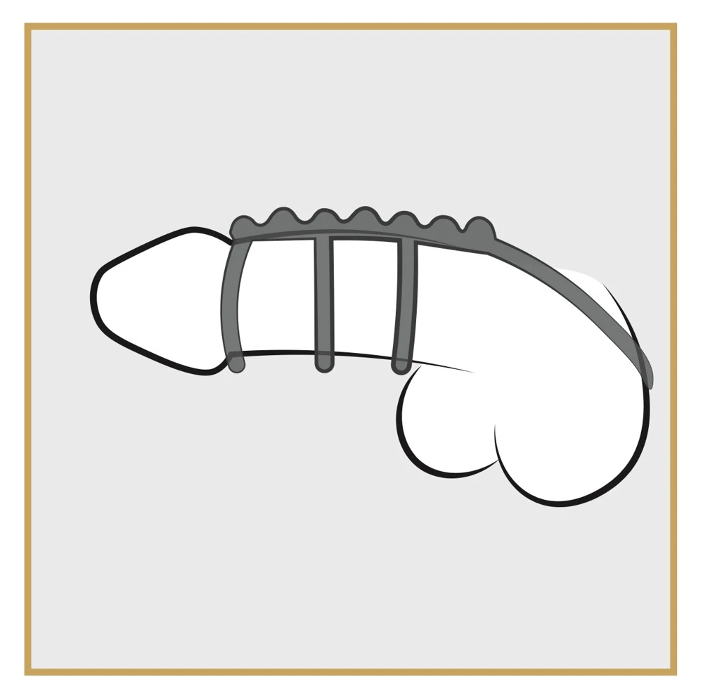 Der Cock Ring von Bad Kitty verbindet einen Hodenring und 3 Penisringe mit einem geriffelten Verbindungssteg.