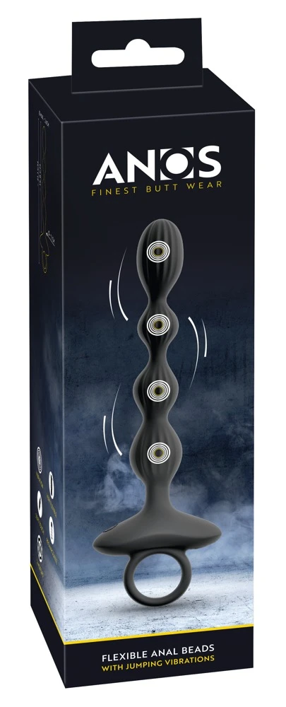 ANOS Flexible Anal Beads, ANOS Anal Beads mit 2 Motoren und Jumping Vibrations – flexibler rillenstrukturierter Analkugelstrang mit 10 intensiven Modi