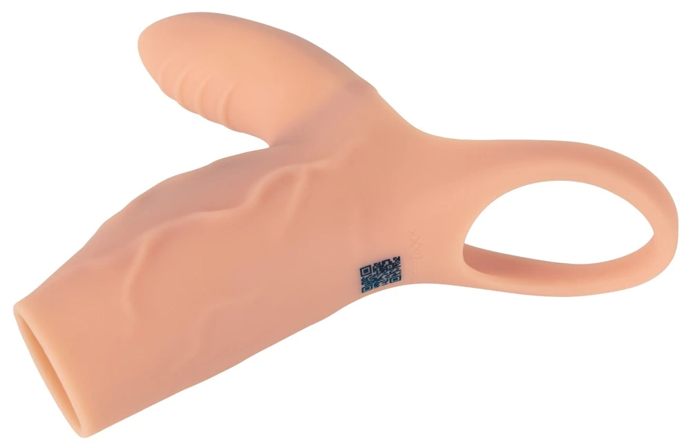 Realistixxx Real Sleeve Clit S, Vibro Penismanschette mit Hodenring und Klitoris Stimulator, 2 leise Motoren, 10 Vibrationsmodi, verdickend für intensivere gemeinsame Höhepunkte