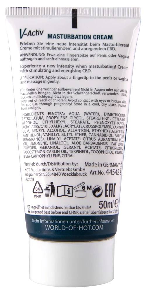 V-Activ Masturbationcreme CBD50, Steigere Dein Lustempfinden beim Masturbieren mit der pflegenden V-Activ Unisex Cream von HOT - stimulierend durch hochwertiges CBD