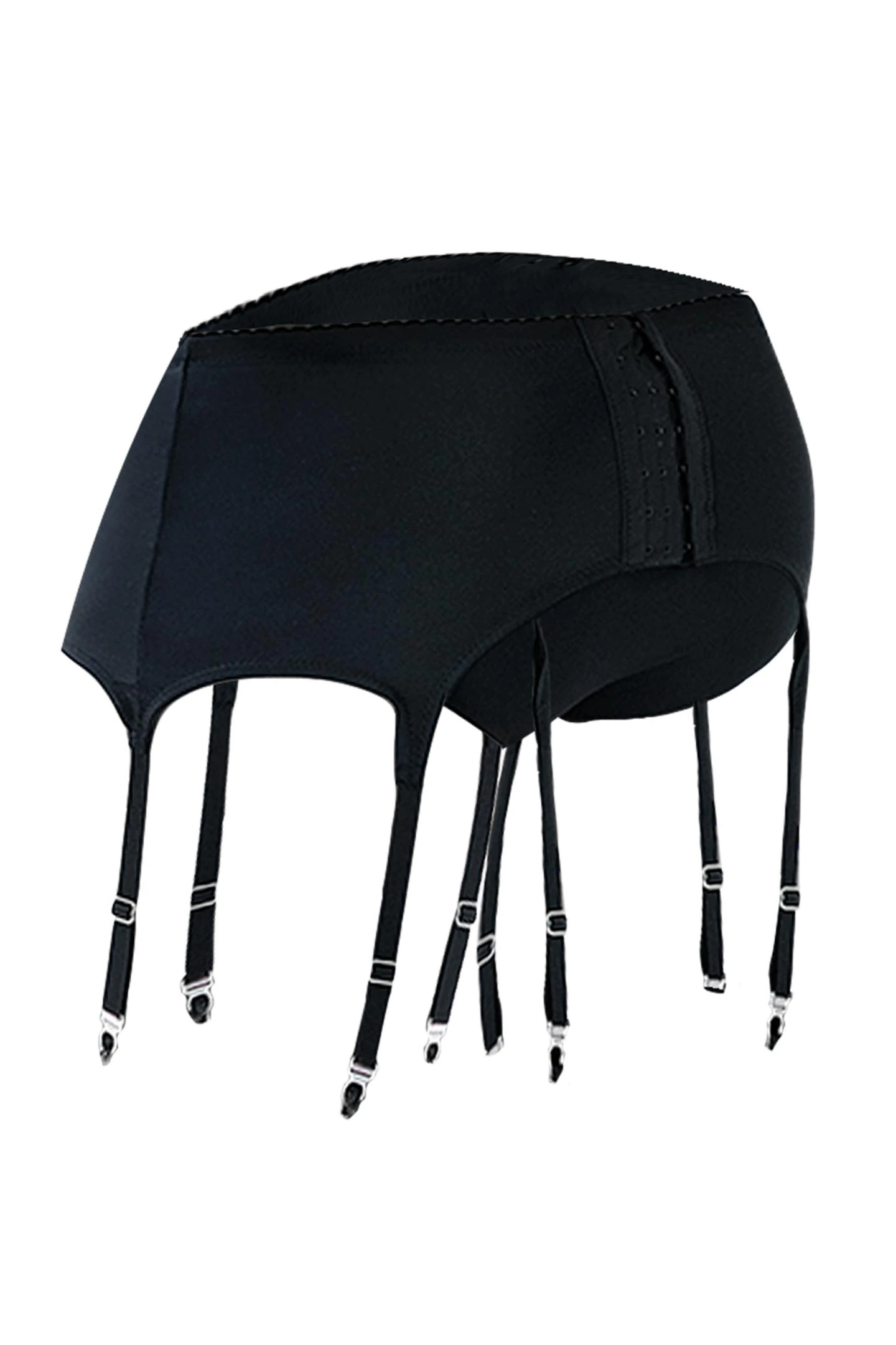 Schwarzer Herren Strumpfhaltergürtel C4MRAV108 aus Spitze und glattem Material mit vorderer Schnürung, verstellbaren Haltern und maskulinem CUT4MEN-Logo – sexy und markant