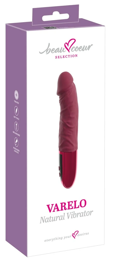 beau coeur Varelo Natural Vibr, Naturvibrator VARELO Rot Seidenmatt Glanz mit ausgeprägtem Penislook Silikon 12 Vibrationsmodi starker Kopf